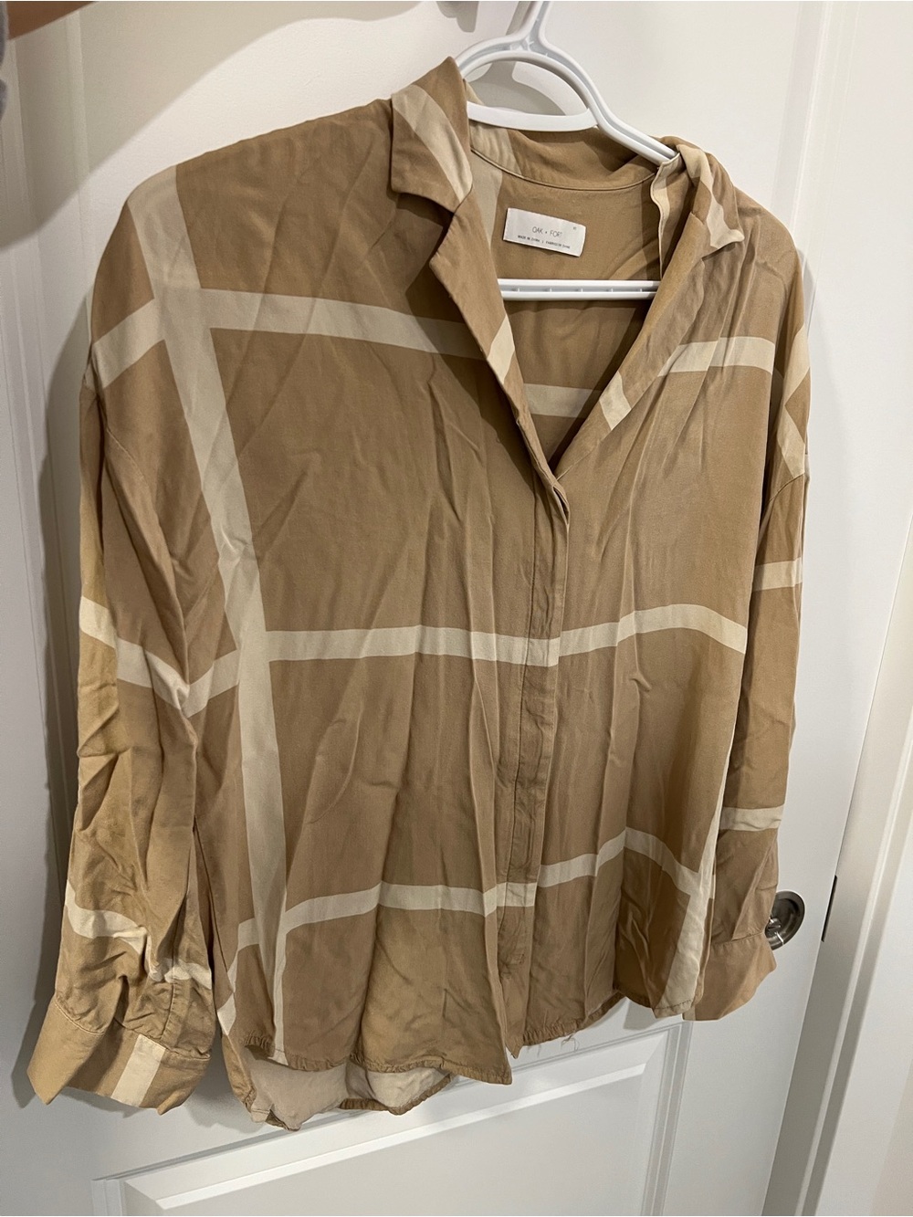 OAK + FORT Tan Windowpane Button-Down Shirt